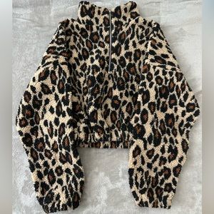 Shein Cheetah Print Sherpa Cropped Crewneck